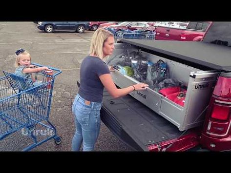 Unruli® Tonneau Cover Cargo Management System - Pickup Tool Hauling Solution - YouTube Pick Up Truck Organization Ideas, Pickup Truck Storage Ideas, Pick Up Truck Accessories, Truck Toolbox Ideas, Truck Toolbox Organization, Pickup Tool Boxes, Gmc Truck Accessories, Bed Organization, Ram 700