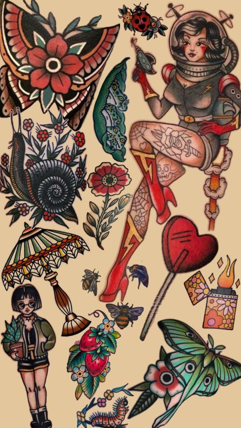 Flash Art Traditional, Tattoo Flash Art Traditional, Art Traditional Tattoo, Traditional Tattoo Woman, Traditional Tattoo Flash Art, Traditional Tattoo Inspiration, Dragon Wallpaper Iphone, Mexican Art Tattoos, Traditional Tattoo Sleeve