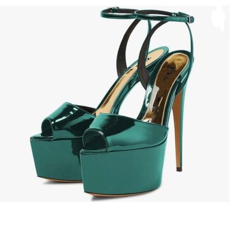 FYS Green Platform Peep Toe Sansals Ankle Strap High Heels Sexy Evening Shoes Green Platform Heels, Green High Heels, Strap High Heels, Green Platform, White Platform Sandals, Dressy Style, Height Measurement, White Leather Sandals, Spring Breakers