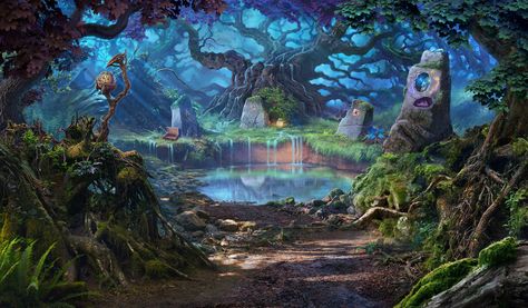 ArtStation - Magic pond, Sergey Lameyko Fantasy Rooms, Portrait Background, Fantasy Background, Night Forest, Fantasy Forest, Fantasy Places, Forest Photography, Landscape Scenery, Fantasy Art Landscapes