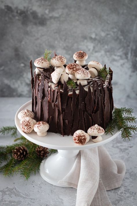 Woodsy Cake, Tree Stump Cake, Christmas Pastries, Yule Log Cake, Woodland Cake, Log Cake, Xmas Cake, Forest Cake, Xmas Food