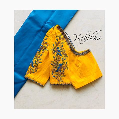 Thread Work Embroidery Blouse, Silk Blouse Pattern, Kalamkari Blouse Designs, Thread Work Embroidery, Casual Blouse Designs, Indian Ethnic Fashion, Silk Saree Blouse Designs Patterns, Keep Me Stylish, Parrot Design