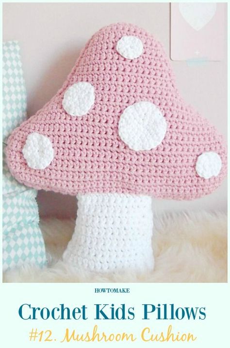 Crochet Mushroom Cushion Free Pattern -Fun #Crochet Kids #Pillows Free Patterns Mushroom Cushion, Crochet Cushion Covers, Mushroom Pillow, Crochet Pillow Patterns Free, Crochet Pillow Cases, Crochet Cushion Pattern, Cushion Cover Pattern, Crochet Cushion, Crochet Pillow Cover