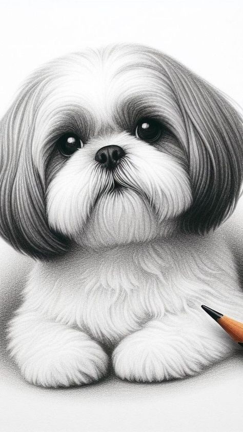 How To Draw A Shih Tzu, Shitzu Drawing, Shihtzu Drawings, Shih Tzu Dog Drawing Easy, Shihtzu Tattoos, Drawing Shih Tzu, Shih Tzu Line Drawing, Shih Tzu Cartoon Drawing, Dog Grooming Shih Tzu