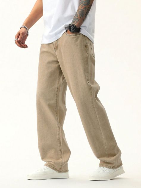 Outfit Con Pantalon Beige, Beige Pants Outfit Men, Tan Cargo Pants Outfit, Beige Jeans Outfit, Beige Streetwear, Beige Pants Outfit, Jean Beige, Cargo Outfit, Baggy Jeans Outfit