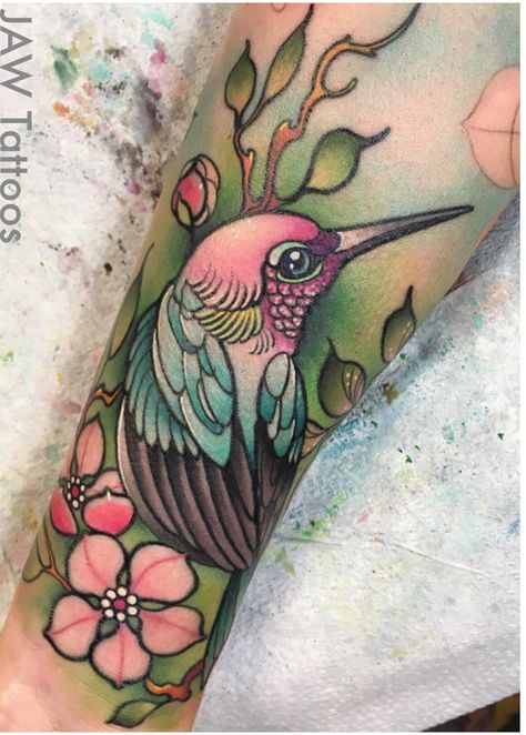 Traditional Tattoo Woman, Whimsical Tattoos, Female Tattoo Artists, Flower Tattoo Sleeve, Sunflower Tattoos, Dad Tattoos, Hummingbird Tattoo, Humming Bird, Sister Tattoos