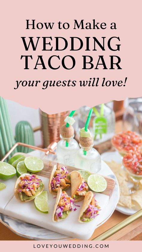 Elevate your wedding reception food with our guide on 'How to Plan the Perfect Fancy Wedding Taco Bar.' Whether it's a DIY wedding taco bar for your wedding reception buffet, rehearsal dinner, engagement party or wedding shower, find tips and ideas for a flavorful celebration. Click through for 15 perfect tips and ideas for your wedding taco bar. Wedding Taco Bar Ideas Rustic, Engagement Party Taco Bar, Mexican Rehearsal Dinner Decor, Street Taco Wedding Buffet, Classy Taco Bar Wedding, Mexican Food Rehearsal Dinner, Rustic Taco Bar, Taco Bar Wedding Reception, Taco Bar Rehearsal Dinner