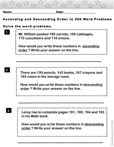 Algebra Word Problems, Ascending And Descending Order, Teaching College Students, Water Cycle Worksheet, College Math, Teaching College, Algebra Worksheets, Word Problem, 2nd Grade Worksheets