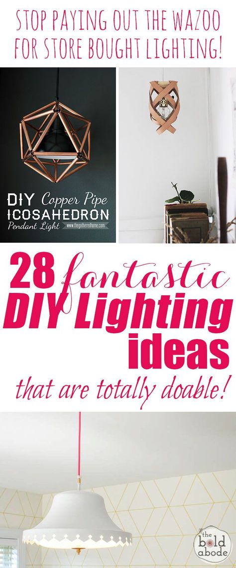 Stop paying out the wazoo for store bought lighting! Here are 28 Brilliant DIY Lighting Ideas that you can totally do yourself! Lamps In The Kitchen, Diy Lighting Ideas, Lampshade Diy, Diy Lampe, Pipe Lighting, Copper Diy, Diy Lanterns, Diy Crystals, Kitchen Decorating