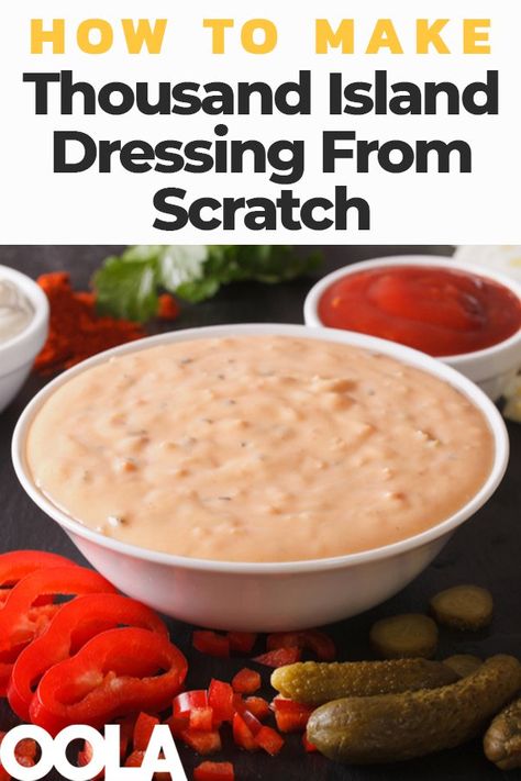 Dressing From Scratch, Homemade Thousand Island Dressing, Dress With Shoulder Pads, Thousand Island, Thousand Island Dressing, Salad Dressing Recipes Homemade, Homemade Condiments, Homemade Salads, Homemade Salad Dressing