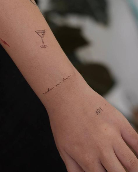 Enjoy The Ride Tattoo, Front Wrist Tattoos For Women, Handwritten Tattoo Ideas, Top Of Wrist Tattoos For Women, Live Free Or Die Tattoo, Ride Tattoo, Ride Or Die Tattoo, Handwritten Tattoo, Tatoo Dog