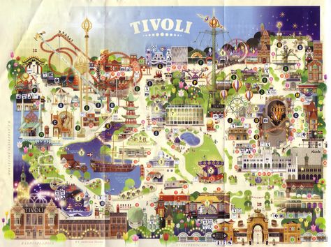 Tivoli Gardens Copenhagen, Tivoli Copenhagen, Tivoli Park, Visual Map, Tivoli Gardens, Parc D'attraction, Travel Stickers, City Break, Disney Parks