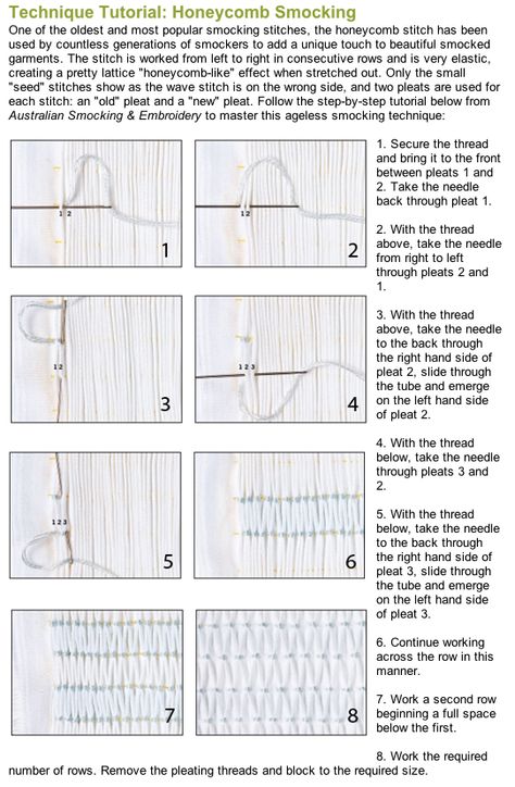 Honeycomb Smocking Tutorial, Smocking Plates Free, Honeycomb Pleats, Hand Smocking Tutorial, Honeycomb Smocking, Smocking Fashion, Smocking Baby, Smocking Embroidery, Smock Pattern