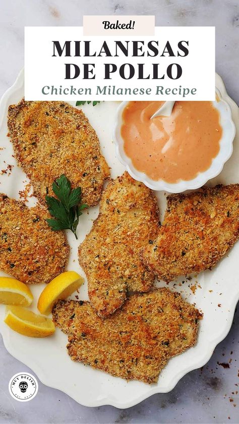 This family favorite Milanesas De Pollo (Chicken Milanese) are coated with panko bread and baked until golden brown for the perfect quick weeknight meal. I’ve been enjoying this recipe since I was a little kid, and it’s still one of my favorite things to cook and eat. Muy Delish, Milanese Recipe, Mexican Main Dishes, Mexican Entrees, Things To Cook, Chicken Milanese, Homemade Mexican, Quick Weeknight Meals, Chicken Cutlets