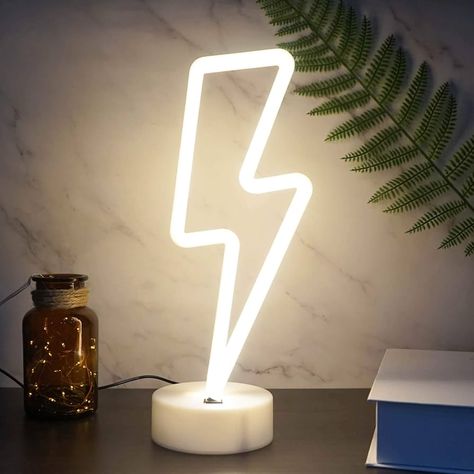 YIVIYAR Lightning Bolt Neon Light Lightning Bolt Neon Sign with Holder USB/Battery Operated Neon Signs for Home Decor LED Lights for Bedroom Decorations Game Room Decor : Amazon.co.uk: Lighting Christmas Kids Room, Room Decor For Men, Silicone Light, Flamingo Lights, Neon Lights Bedroom, Blue Neon Lights, Art Deco Color, Decorative Night Lights, Pc Build