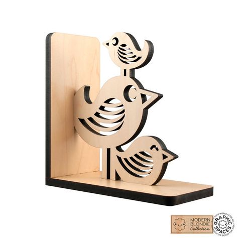 Bird Stack Wood Bookend Modern Baby Nursery by graphicspaceswood, $48.00 Nursery Bookends, Modern Baby Nursery, Wood Bookends, Wooden Bookends, Laser Art, Wood Bird, Scroll Saw Patterns, 3d Laser, Lasercut Design