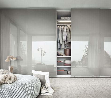 Sliding door 'Wardrobe' from Italian design brand LEMA. High gloss finish, which gives it a modern and clean look. Bedroom Closet Doors, Bedroom Wardrobe Design, Dressing Design, Bedroom Cupboards, Wardrobe Door Designs, Sliding Wardrobe Doors, Open Closet, Modern Closet, Wardrobe Interior Design