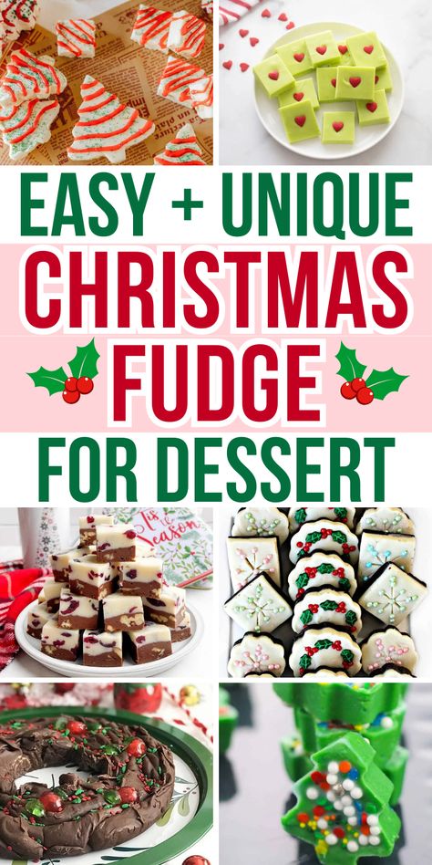 Easy homemade Christmas fudge recipes for holiday snacks, Christmas desserts, and holiday food gift ideas, with flavors like eggnog, mint, sugar cookie and chocolate, you can make these no bake treats right in the microwave in minutes. 3 Ingredient Christmas Swirl Fudge, Pina Colada Fudge Recipe, Winter Fudge Recipes, Fudge Recipes For Christmas, Easy Fudge Recipes 3 Ingredients, Easy No Bake Fudge Recipes, Fudge In Silicone Molds, Fudge For Christmas, Fun Fudge Flavors