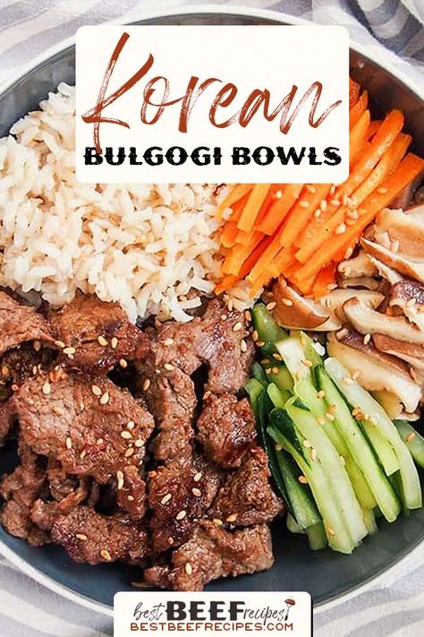 Bulgogi Wrap Recipe, Beef Bulgogi Dinner Ideas, Beef Bulgogi Rice Bowl, Beef Bulgogi Bowl Recipe, Bugolgi Recipe Beef Bowl, Korean Bulgogi Bowl, Bulgogi Rice Bowl, Beef Bulgogi Bowl, Korean Bowls