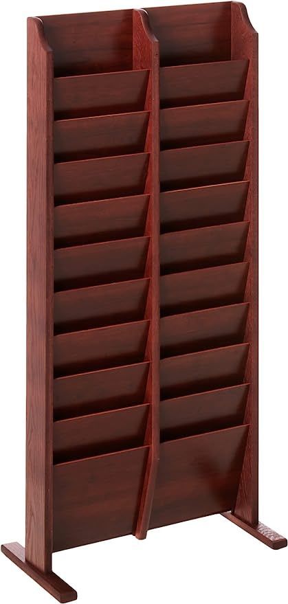 Wooden Mallet 20 Pocket Cascade Free-Standing Rack Magazine Holder, Mahogany Table Top Display Stand, Overlapping Design, Wooden Mallet, Magazine Racks, Magazine Storage, Cabinets Storage, Mahogany Furniture, Kids Library, Storage Racks