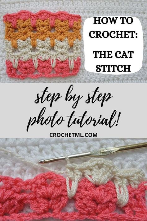 Photo Tutorial - How To Crochet: The Cat Stitch! – crochetmelovely Cat Stitch Crochet, Crochet Cat Stitch, Cat Stitch, Crochet Cats, Crochet Blanket Stitch Pattern, Diy Beginner, Knitting Patterns Free Beginner, Crochet Stitches Guide, Crochet Symbols