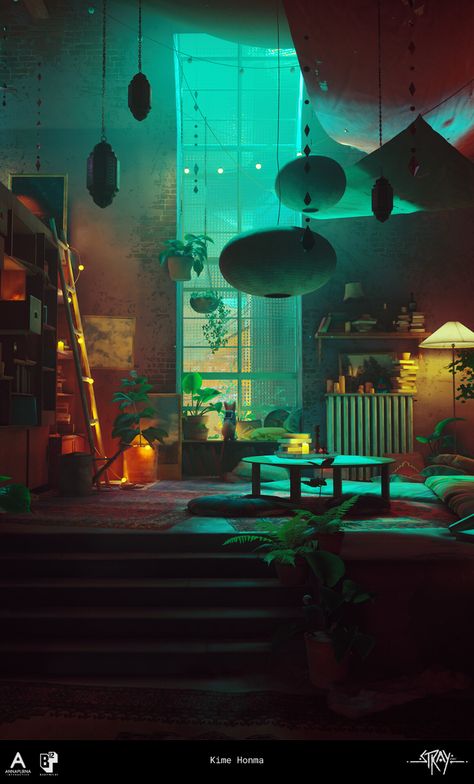 ArtStation - STRAY / Clementine's apartment Clementines Apartment Stray, Clementine Apartment Stray, Stray Wallpaper Cat, Stray Apartment, Stray Cat Aesthetic Game, Clementine Stray Game, Stray Scenery, Stray Clementine Apartment, Stray Concept Art