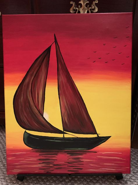 Boat Scenery Drawing, Boat Painting Simple, Homemade Boat, Fishing Painting, Acrylic Painting For Kids, Simple Boat, Beach Art Painting, Boat Drawing, Acrylic Art Projects