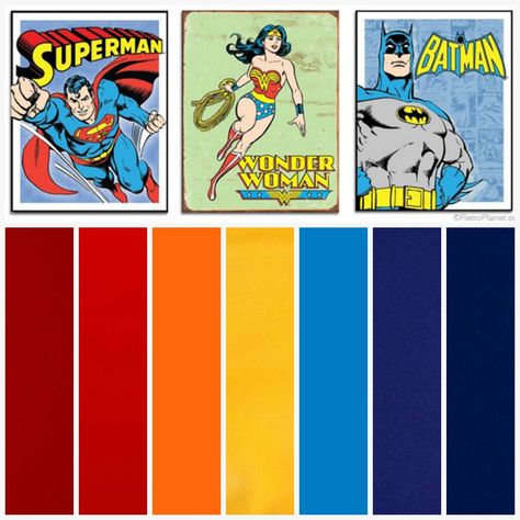 Superhero color palette Vintage Superhero Bedroom, Bedroom Ideas For Women, Boy Room Themes, Bedroom Ideas For Men, Batman Superman Wonder Woman, Superhero Bedroom, Superhero Room, Batman Comic Books, Red Color Schemes