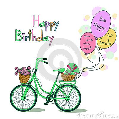 GRAPHIC | Birthday with bicycle and balloons Happy Birthday Biker, Happy Birthday Bicycle, Cute Birthday Quotes, Best Birthday Quotes, Birthday Quotes For Him, Happy Birthday Wishes Cards, Happy Birthday My Love, Birthday Blessings, Birthday Clipart