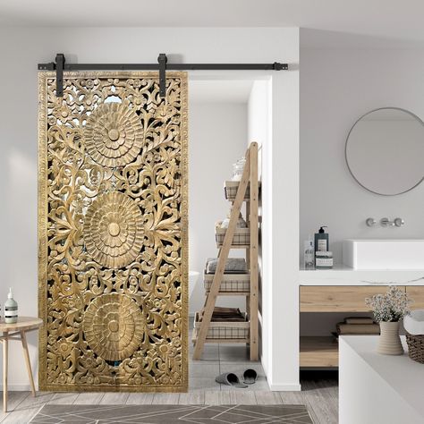 ANTIQUE ARCHITECTURAL ELEMENTS, HAVELI DOORS, JHAROKHA DOORS Sliding Double Doors, Jali Designs, Sliding Barn Door Closet, Modern Eclectic Interior, Moroccan Doors, Rustic Farmhouse Furniture, Bohemian Luxe, Rustic Luxury, Carved Door