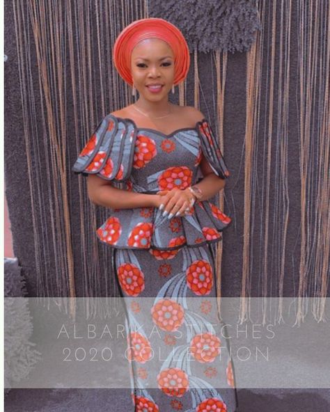 Off shoulder blouse with straight skirt Africa Skirt And Blouse, Straight Skirt And Blouse Ankara, Arewa Styles, Skirt And Blouse Ankara, Kaba Styles, Nigerian Fashion Ankara, Nigerian Lace Styles Dress, African Blouses, Nigerian Lace Styles