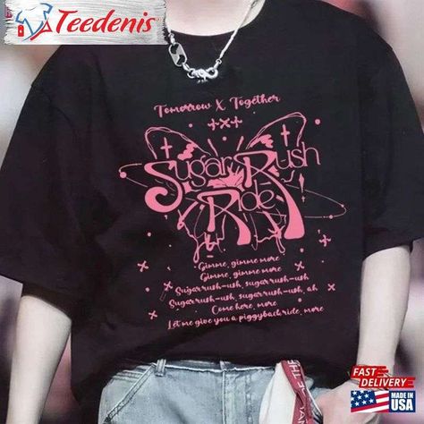 Tomorrow X Together Sugar Rush Ride Classic Sweatshirt, Y2K Txt Temptation 2023 T-Shirt Check more at https://teedenis.com/product/tomorrow-x-together-sugar-rush-ride-classic-sweatshirt-y2k-txt-temptation-2023-t-shirt/ Txt Merch Clothes, Txt Clothes, Kpop Company, Txt Temptation, Sugar Rush Ride, Company Ideas, Clothes Board, Sweatshirt Y2k, Kpop Shirts