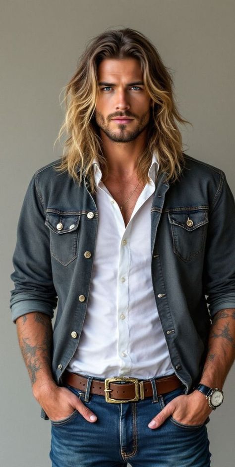 Tall Dark Haired Man, Men With Long Blonde Hair, Mens Long Hair Styles, Long Hair Styles For Boys, Man Long Hairstyle, Haircuts For Long Hair Men, Long Mens Hair, Long Layered Hair Men, Men’s Long Hair