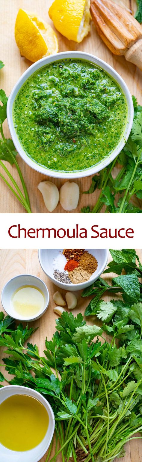 Chermoula Sauce Chermoula Recipe, Mediterranean Sauce, Chermoula Sauce, Cilantro Parsley, Fish Marinade, Herb Sauce, Mediterranean Food, Green Sauce, Moroccan Food