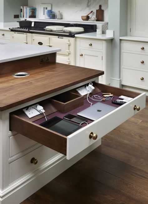 Tech Drawer, Organize A Kitchen, Luxury Kitchen Designs, Tidy Room, Kitchen Desks, Kitchens Luxury, Round House, Bespoke Kitchens, Storage Hacks