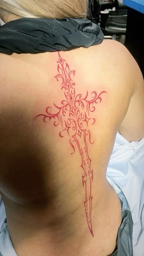 Fire Spine Tattoo, Back Tattoo Cover Up, Hot Back Tattoos, Badass Back Tattoos, Red Ink Back Tattoo, Red Spine Tattoos, Lower Back Tattoo, Back Tats, Tasteful Tattoos