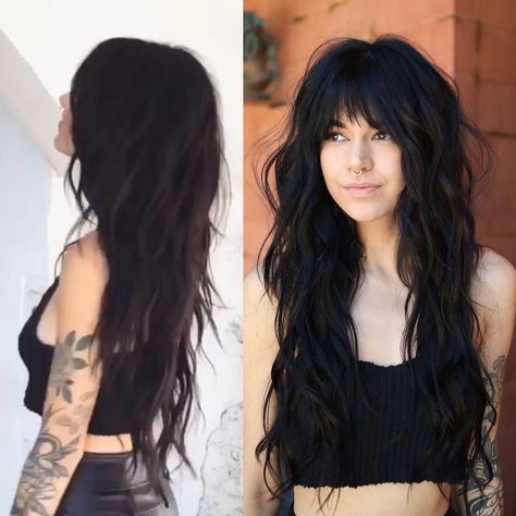 Long Black Hair, Haircuts For Long Hair, Hair Color For Black Hair, Long Hair Cuts, Lace Wig, Hair Dos, Curly Hair Styles Naturally, Long Black, Hairstyles With Bangs