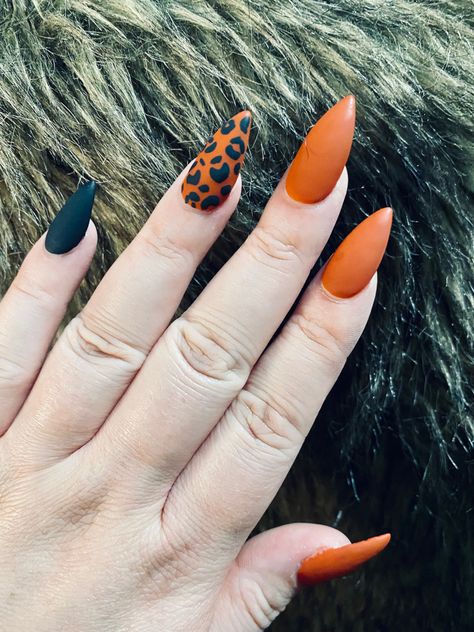 Nails, acrylic nails, fall nails, autumnal nails, matte nails, cheetah print nails, elder futhark tattoo Matte Animal Print Nails, Cheetah Print Nails Acrylic, Orange Cheetah Nails, Fall Leopard Print Nails, Cheetah Print Nails Fall, Fall Cheetah Nails, Print Nails Acrylic, Fall Leopard Nails, Fall Matte Nails