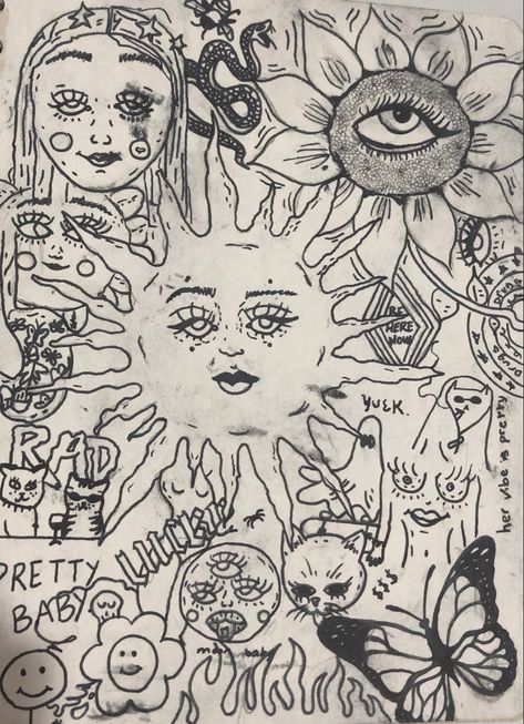 Hippie Doodles, Beholder Art, Moon Faces, Boxing Boots, Arte Grunge, Indie Drawings, Trash Art, Indie Art, Swag Art