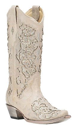 Women's Bridal Boots & Wedding Boots | Cavender's Wedding Boots For Bride, Boots For Bride, Christmas In July Wedding, Wedding Anniversary Dress, Yellowstone Wedding, Cowgirl Western Wear, Dress With Cowboy Boots, White With Glitter, Cowgirl Boots Wedding