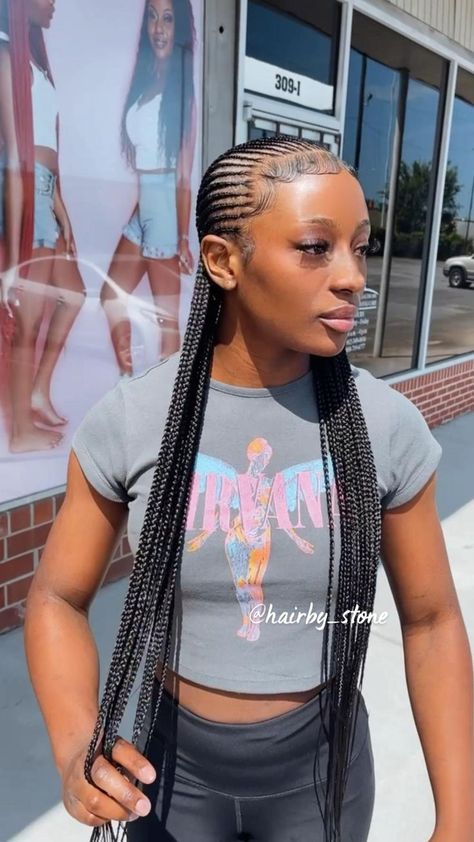 Braided Hairstyles Two Braids, Style Long Braids, Hairstyles Two Braids, Braided Hairstyles Cornrows, Two Braids Style, Small Feed In Braids, Long Cornrows, Straight Back Braids, Cornrows Braids For Black Women