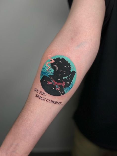 See You Space Cowboy Tattoo, Fam Tattoo, Cowboy Bebop Tattoo, Outlaw Star, Tattoo 2024, Cowboy Tattoos, Tattoo Anime, See You Space Cowboy, Amazing Tattoos