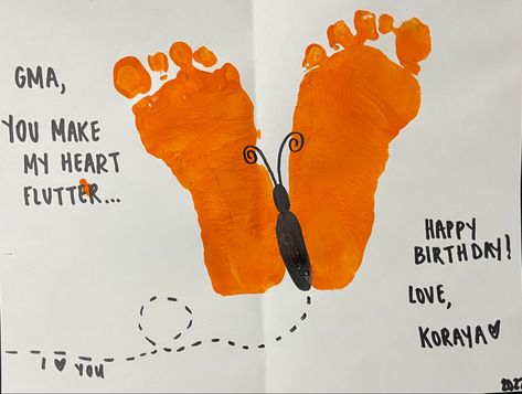 Birthday Card With Footprint, Handprint Birthday Card Grandma, Birthday Card From Infant, Footprint Happy Birthday Card, Footprint Art Birthday Card, Birthday Cards From Infants, Happy Birthday Infant Art, Birthday Footprint Craft, Baby Footprint Art Birthday