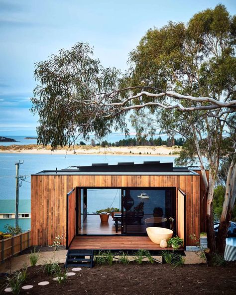 Beach Tiny House, Tiny House Australia, Grand Designs Australia, Farm Cabin, House Magazine, Glamping Pods, Modular Cabins, Pod House, Tasmania Australia