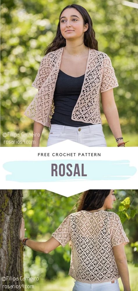 Chic Lacy Cardigans for Summer with Free Crochet Patterns Lace Cardigan Crochet, Bolero Haken, Lace Cardigan Pattern, Crochet Blouse Free Pattern, Clothes Cardigan, Crochet Bolero Pattern, Crochet Blouse Pattern, Crochet Cardigan Free, Crochet Free Patterns