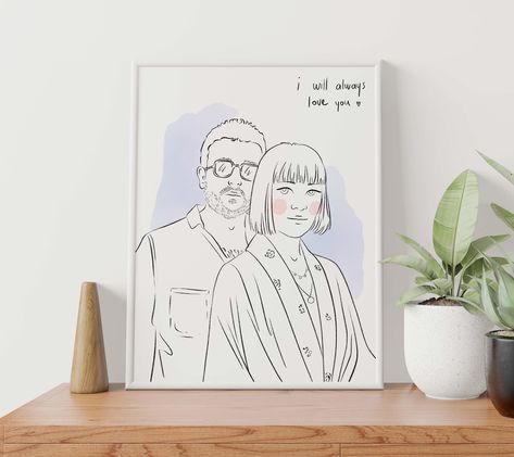 Line Art Couple, Illustrated Family Portrait, Line Art Portrait, Anniversary Gift For Boyfriend, Art Couple, Portrait Cartoon, Family Cartoon, Drawing Digital, Couple Portrait