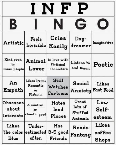 Infp Bingo, Infp Funny, 4w5 Infp, Personality Bingo, Mbti Bingo, Infp 9w1, Infp Core, Infp Intp, Infp Problems