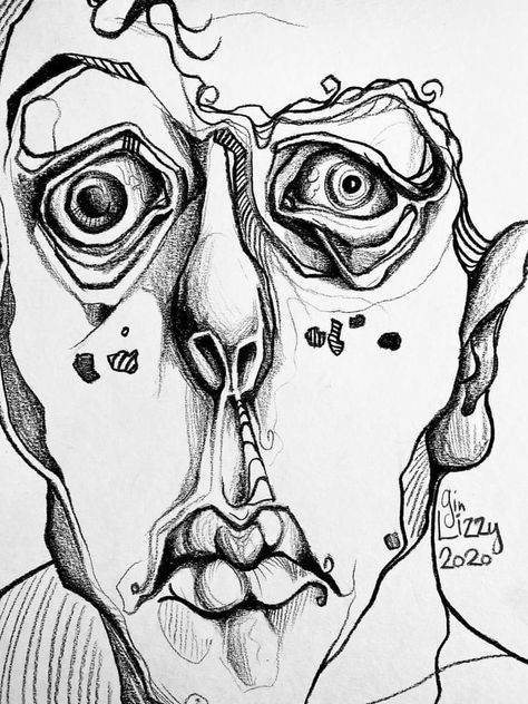 Multiple Heads Art, Frustration Drawing, Weird Face Drawing, Crazy Face Drawing, Weird Faces Drawing, Distortion Art Drawing, Bold Drawings, Weird Art Sketches, Droopy Face