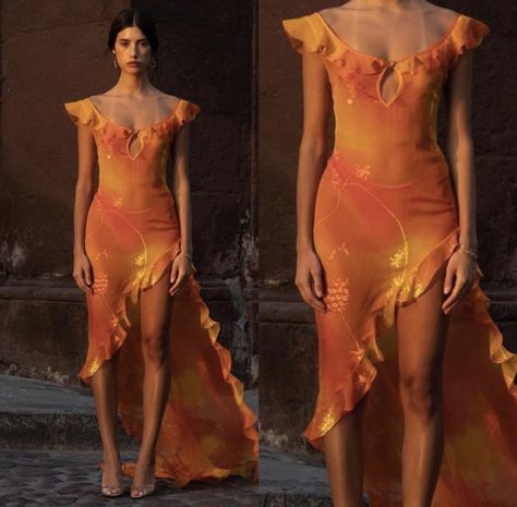 Mirror Palais Orange Dress, Mirror Palais Collection 3, Cute Orange Dresses, Orange Summer Outfits, Mirror Palais Aesthetic, Orange Summer Dress, Photo Mirror, Orange Outfits, Sunset Dress