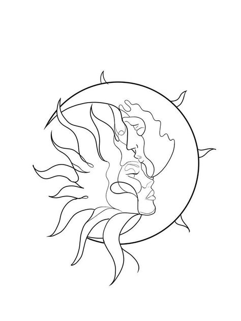 Affirmation Collage, Line Tattoo Design, Minimalist Tattoo Design, Art Soleil, Moon Sun Tattoo, Sun Tattoo Designs, Sun Tattoos, Loose Fashion, Line Art Tattoos